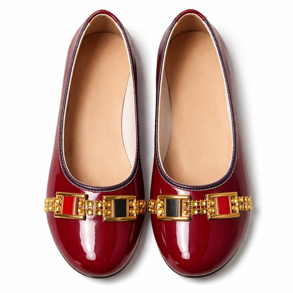 Glossy Flat Slide Sandals with Decorative Chain Detail for kids